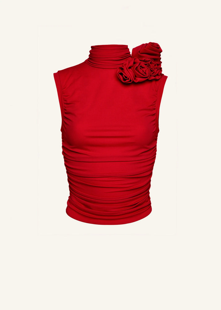 
            
                Load image into Gallery viewer, Ruched Mock Neck Top in Red
            
        