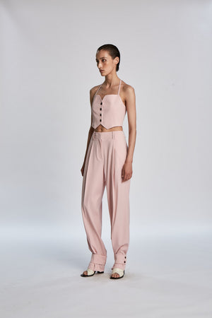 Pleated Twill Tapered Pants in Pink