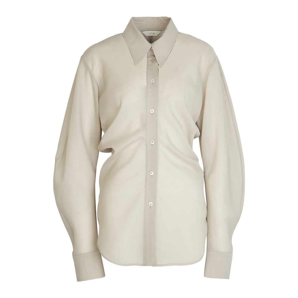 
            
                Load image into Gallery viewer, Shirring Slim Fit Wool Shirt in Light Khaki
            
        