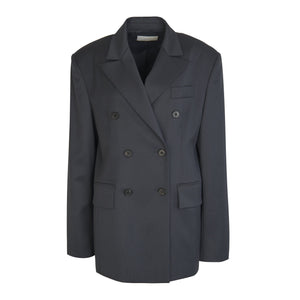 Oversize Double Breasted Twill Blazer in Navy