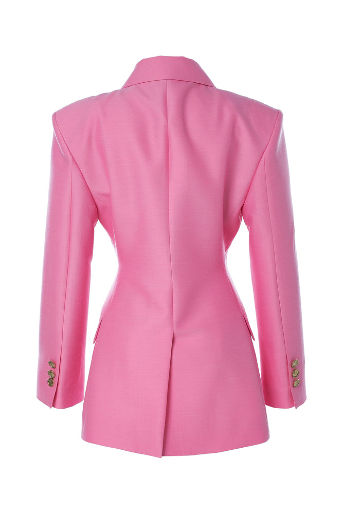 
            
                Load image into Gallery viewer, Wool &amp;amp; Silk Jacket with Gold Buttons in Pink
            
        