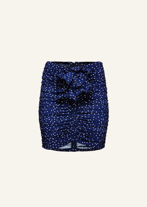 Signature Flower Ruched Mini Skirt in Navy Dots