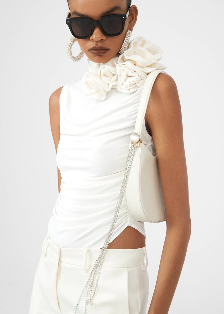 Ruched Mock Neck Top in Cream